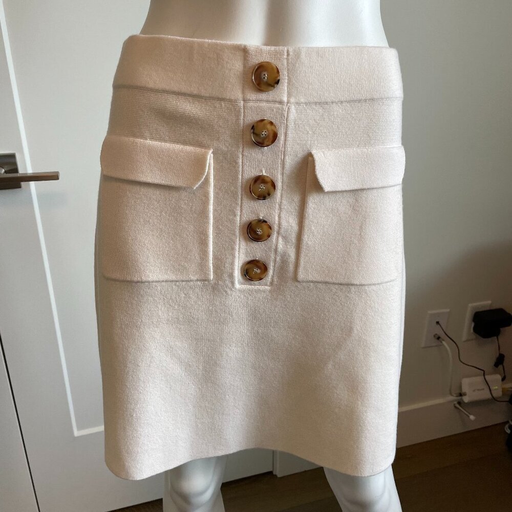 Sezane Paris S231JUP015E Knit Ponte Merino Wool Skirt Ecru/Cream Sz XL